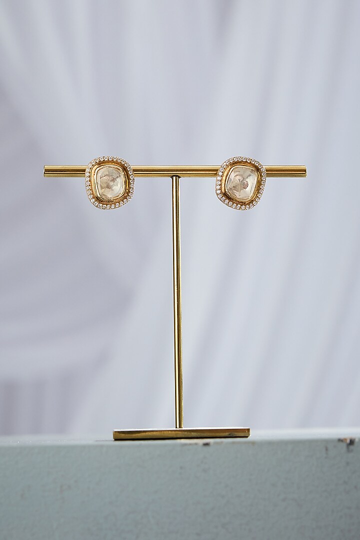 Gold Plated Kundan Stone Stud Earrings In Sterling Silver by Varq Jewels at Pernia's Pop Up Shop