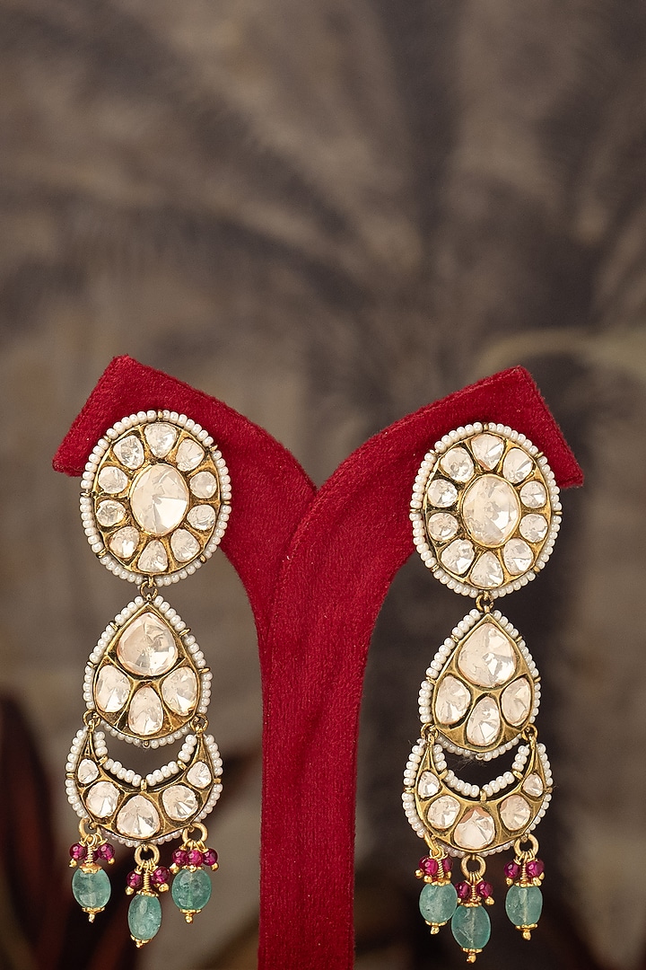 Gold Finish Salwa Jhumka Earrings In Sterling Silver by Varq Jewels at Pernia's Pop Up Shop