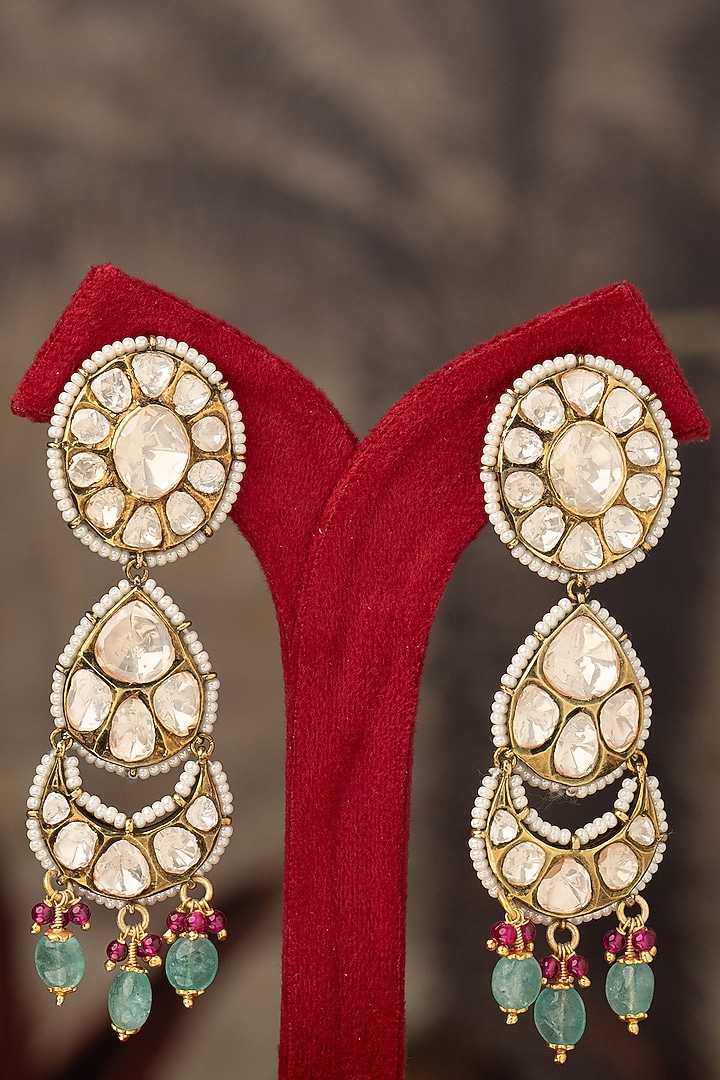 Gold Finish Salwa Jhumka Earrings In Sterling Silver by Varq Jewels at Pernia's Pop Up Shop