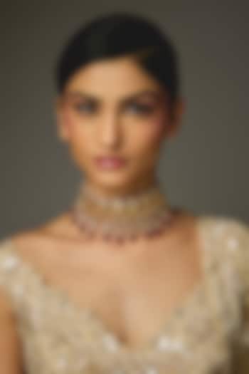 Gold Finish Red Stone & Kundan Polki Choker Necklace by VASTRAA Jewellery at Pernia's Pop Up Shop