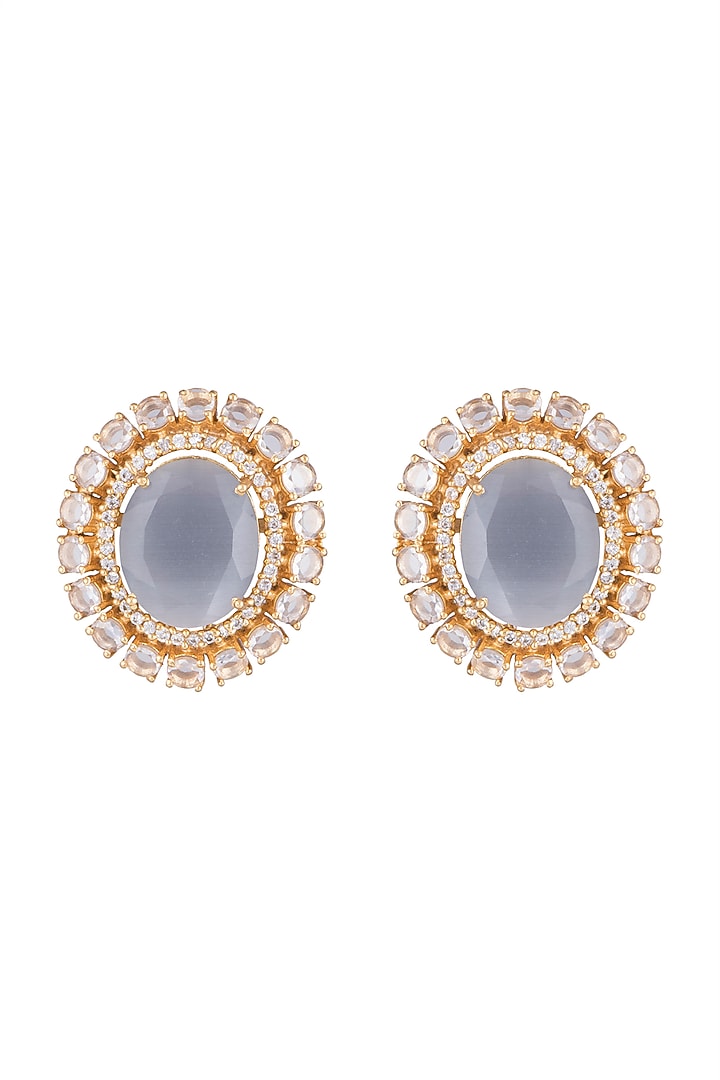 Gold Finish Faux Diamond & Grey Stone Earrings