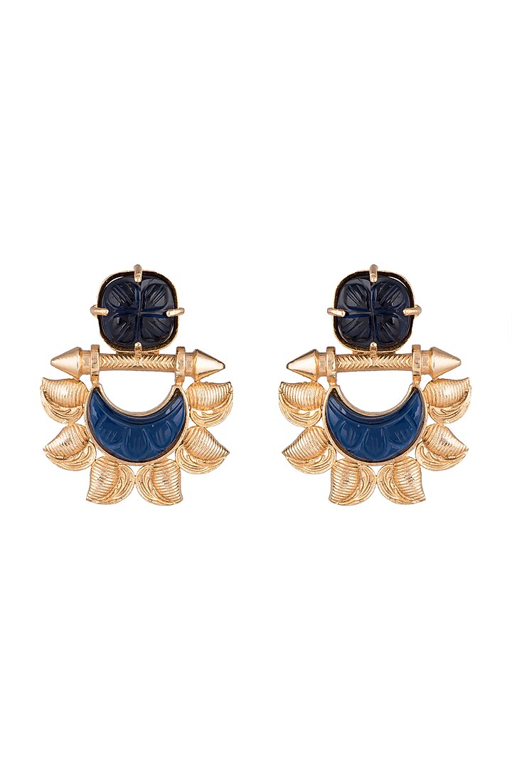 Gold Finish Blue Stone Earrings
