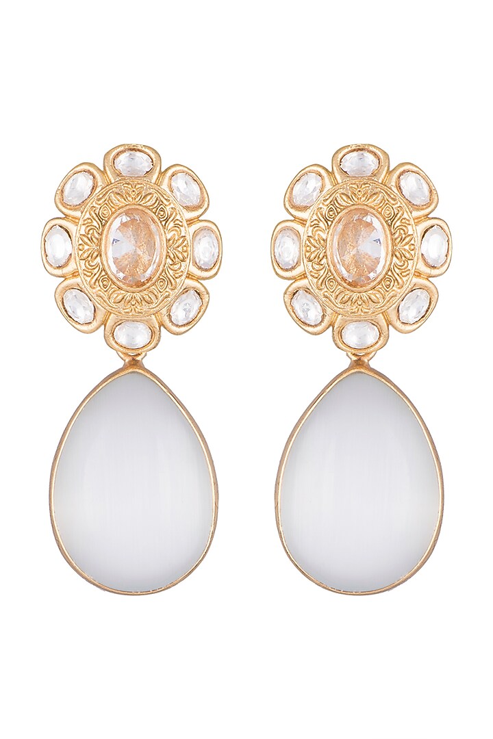 Gold Finish Faux Kundan & White Stone Earrings