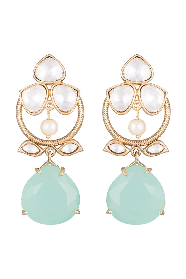 Gold Finish Faux Kundan & Turquoise Stone Earrings