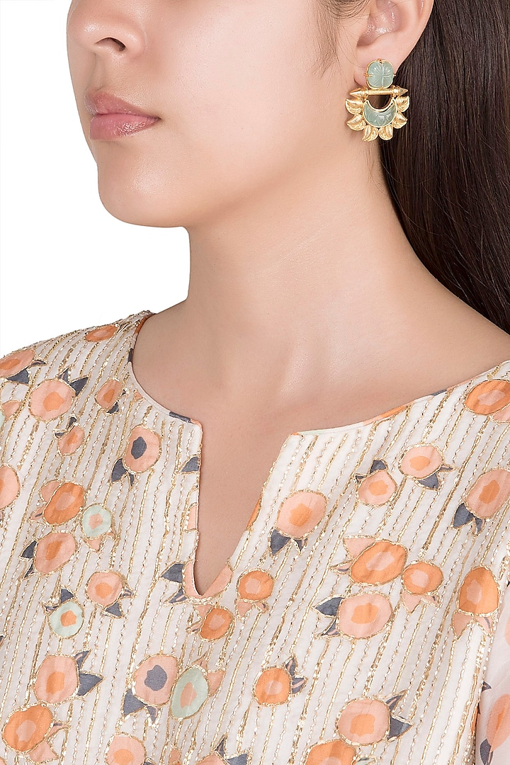 Gold Finish Turquoise Stone Earrings by VASTRAA Jewellery