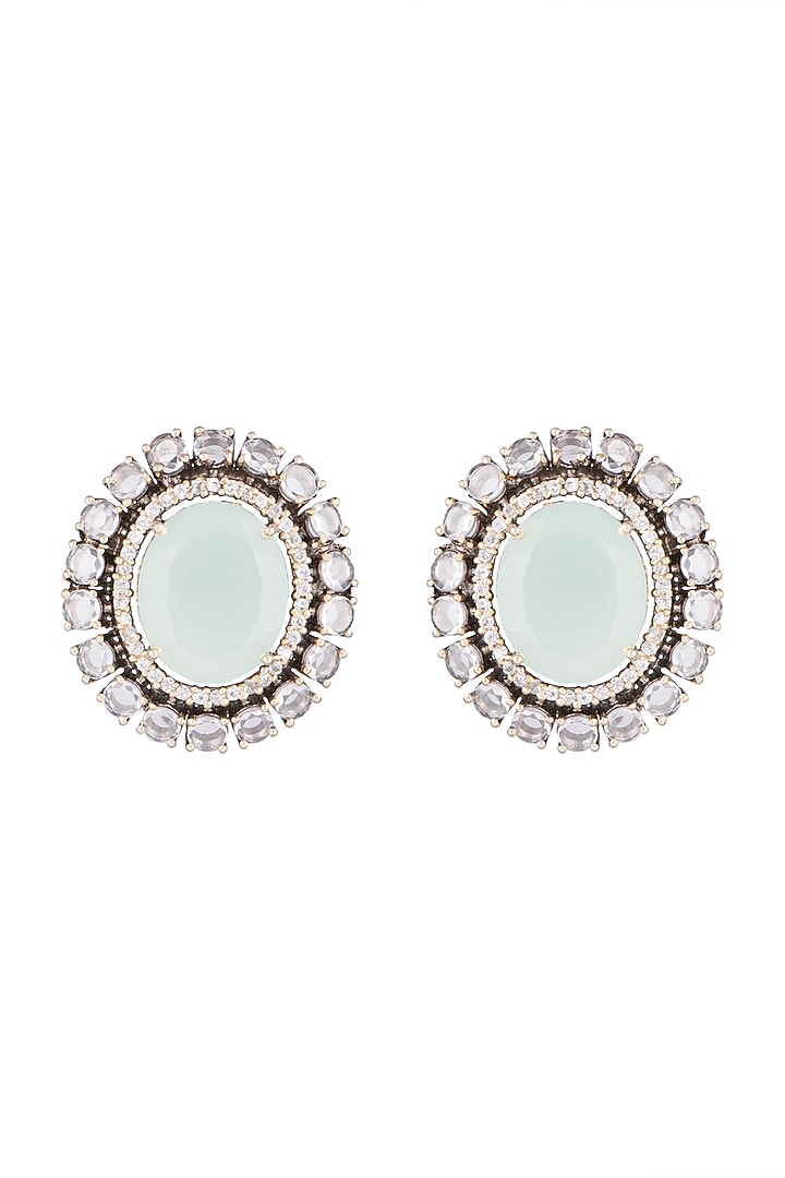 Black Finish Faux Diamonds & Sky Blue Stone Earrings
