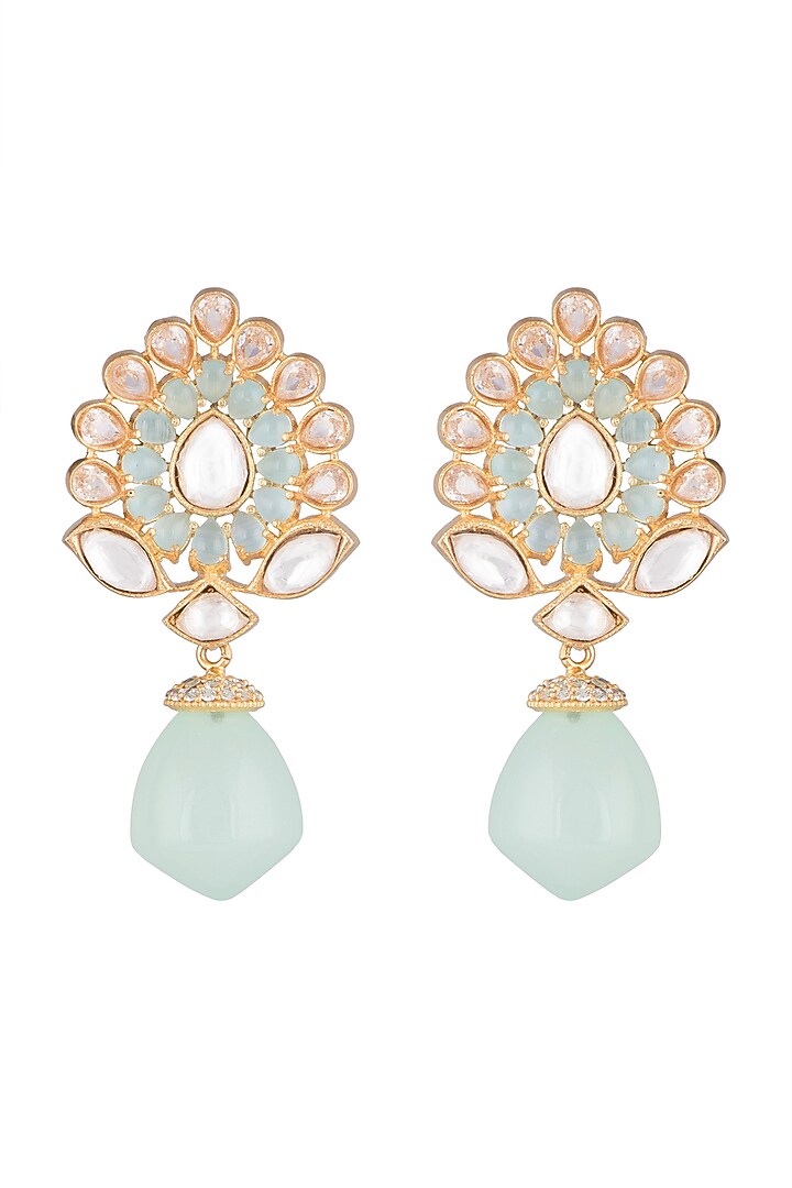 Gold Finish Zircon & Kundan Polki Earrings by VASTRAA Jewellery at Pernia's Pop Up Shop