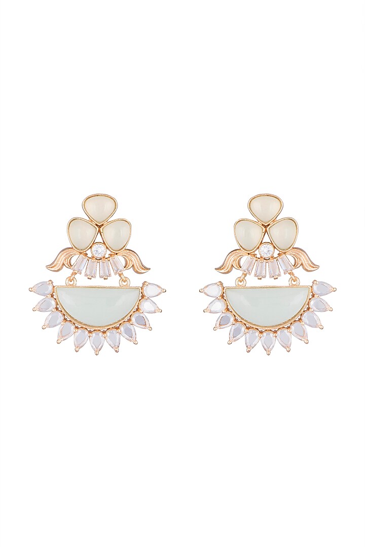 Gold Finish Kundan Polki & Zircon Earrings by VASTRAA Jewellery at Pernia's Pop Up Shop