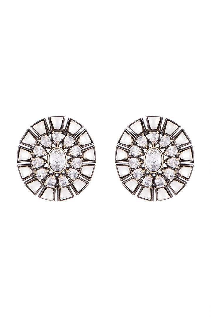 Black Rhodium Finish Zircon & Kundan Polki Stud Earrings by VASTRAA Jewellery at Pernia's Pop Up Shop