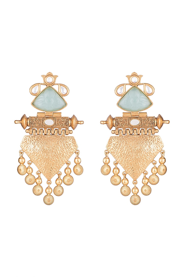 Gold Finish Faux Pearl & Turquoise Stone Earrings by VASTRAA Jewellery at Pernia's Pop Up Shop