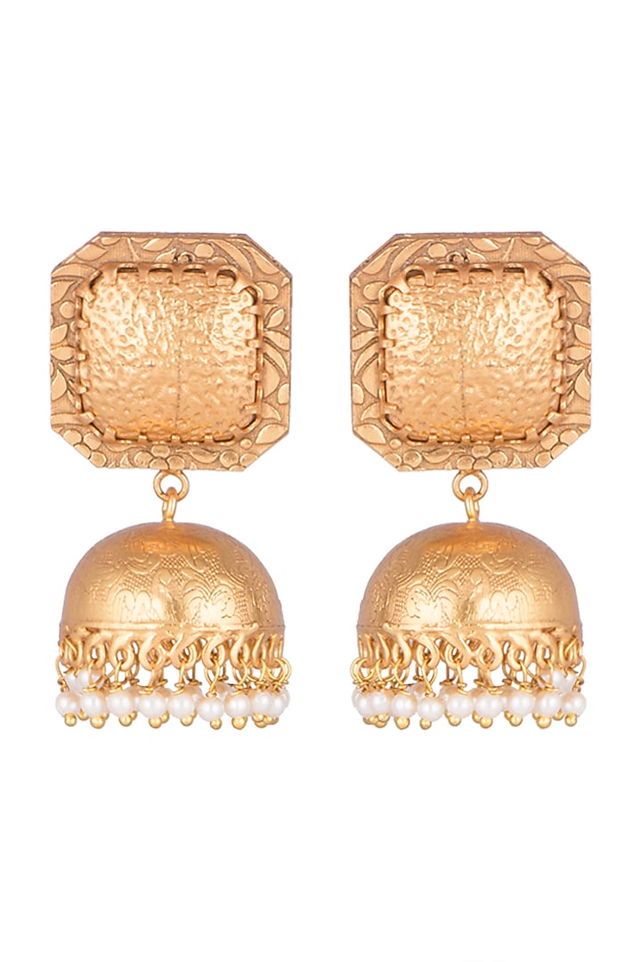 Gold Finish Faux Pearl Earrings by VASTRAA Jewellery at Pernia's Pop Up Shop