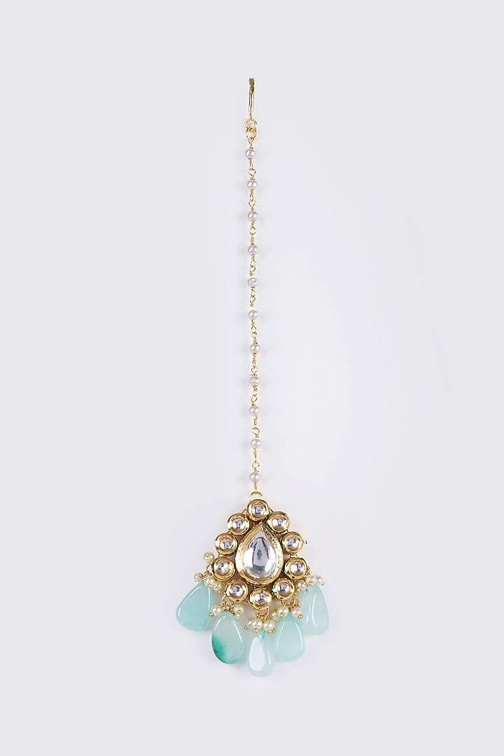 Gold Finish Kundan Polki Necklace Set by VASTRAA Jewellery at Pernia's Pop Up Shop