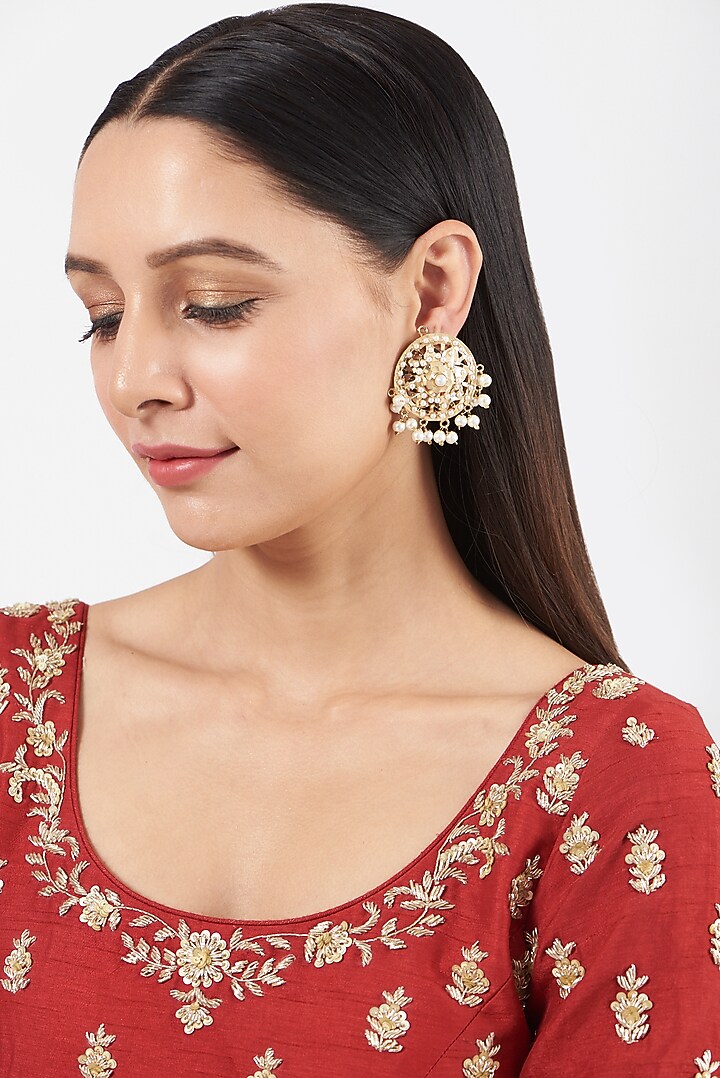 Gold Finish Beaded Stud Earrings by VASTRAA Jewellery at Pernia's Pop Up Shop