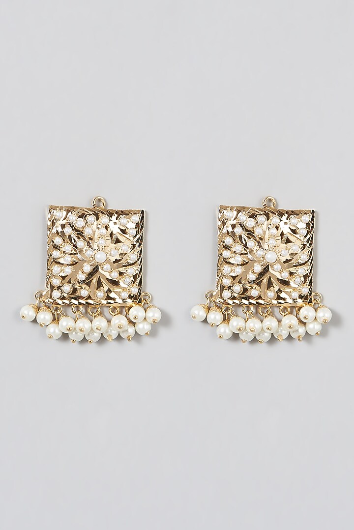 Gold Finish Kundan Polki & Beaded Stud Earrings by VASTRAA Jewellery at Pernia's Pop Up Shop