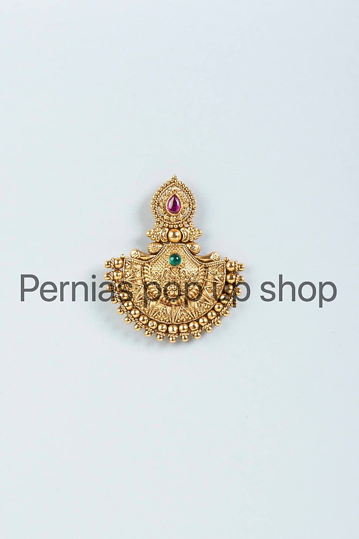 Gold Finish Red & Green Synthetic Stone Dangler Earrings by VASTRAA Jewellery at Pernia's Pop Up Shop