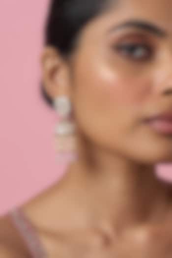 Gold Finish Kundan Polki & Pink Stone Temple Jhumka Earrings by VASTRAA Jewellery at Pernia's Pop Up Shop