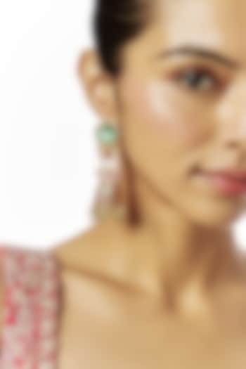 Gold Finish Kundan Polki & Green Stone Temple Jhumka Earrings by VASTRAA Jewellery at Pernia's Pop Up Shop