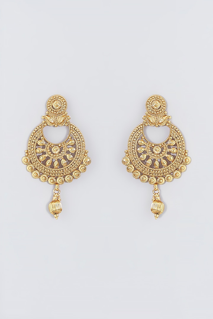 Gold Finish Kundan Polki Chandbali Earrings by VASTRAA Jewellery at Pernia's Pop Up Shop