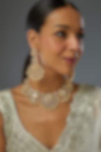 Gold Finish Kundan Polki Necklace Set by VASTRAA Jewellery at Pernia's Pop Up Shop