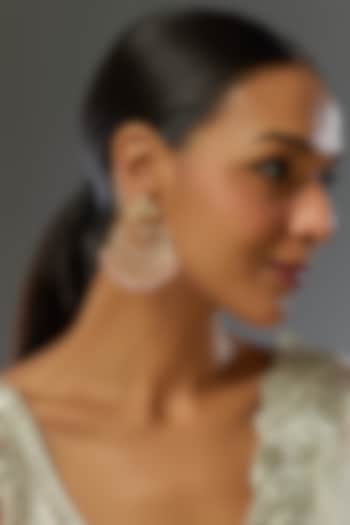 Gold Finish Kundan Polki & Pink Stone Chandbali Earrings by VASTRAA Jewellery at Pernia's Pop Up Shop