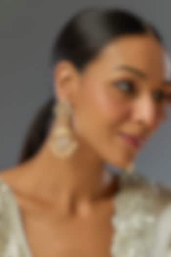 Gold Finish Kundan Polki Dangler Earrings by VASTRAA Jewellery at Pernia's Pop Up Shop