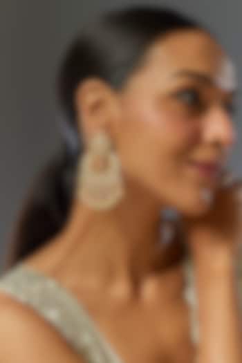 Gold Finish Kundan Polki Chandbaali Earrings by VASTRAA Jewellery at Pernia's Pop Up Shop