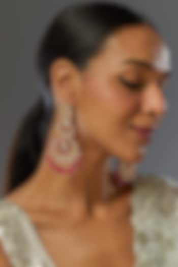 Gold Finish Kundan Polki & Red Stone Chandbaali Earrings by VASTRAA Jewellery at Pernia's Pop Up Shop