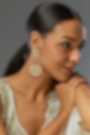 Gold Finish Kundan Polki & Red Stone Chandbaali Earrings by VASTRAA Jewellery at Pernia's Pop Up Shop