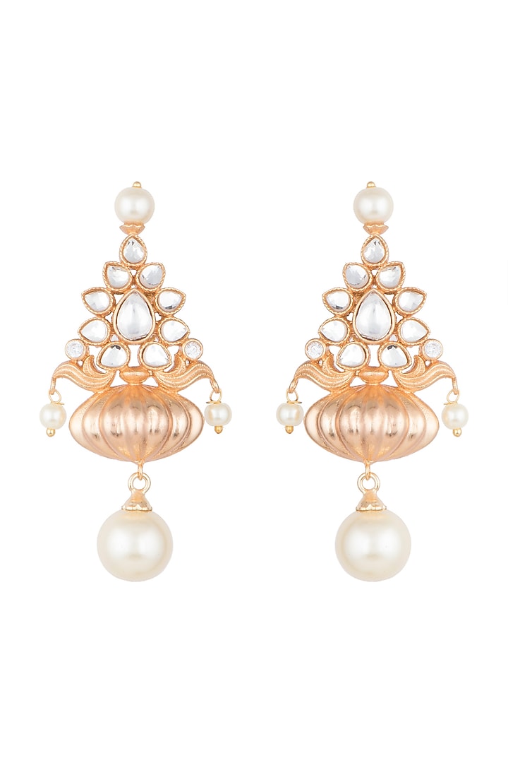 Gold Finish Faux Pearl & Kundan Polki Earrings by VASTRAA Jewellery at Pernia's Pop Up Shop