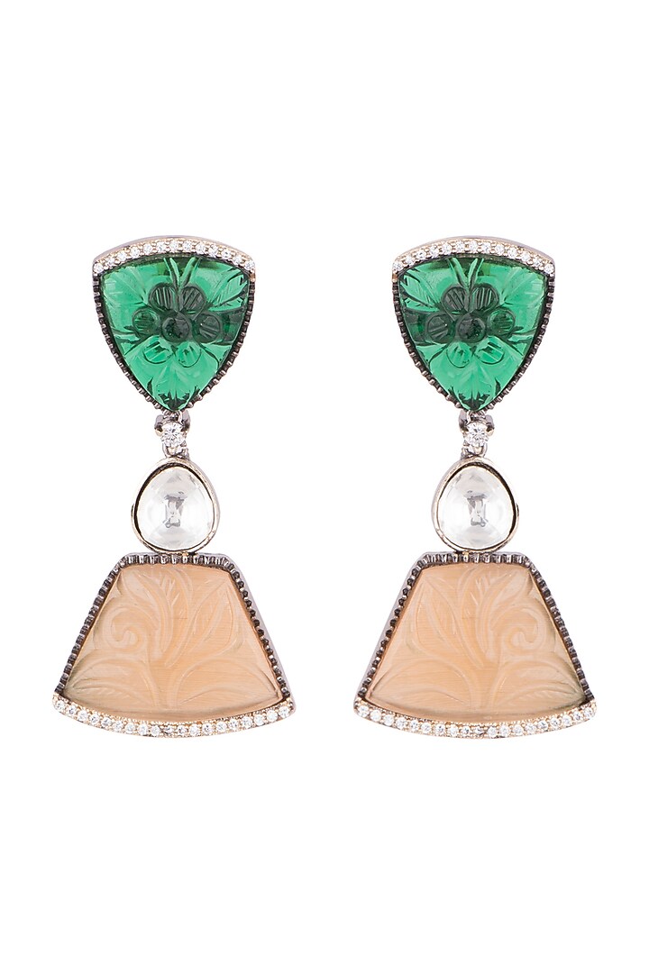 Black Rhodium Finish Zircon & Kundan Polki Earrings by VASTRAA Jewellery at Pernia's Pop Up Shop