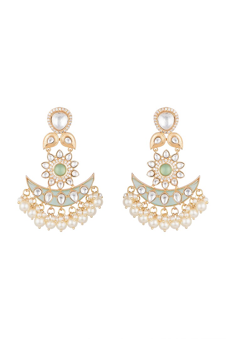 Gold Finish Kundan Polki & Faux Pearl Earrings by VASTRAA Jewellery at Pernia's Pop Up Shop