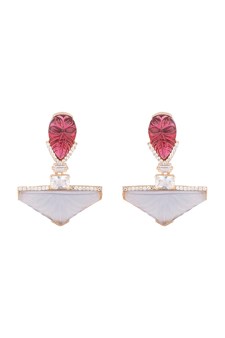 Gold Finish Pink & Lilac Stone Earrings by VASTRAA Jewellery at Pernia's Pop Up Shop