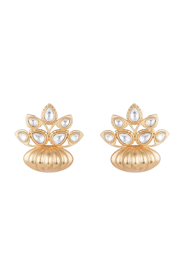Gold Finish Faux Kundan Polki Earrings by VASTRAA Jewellery at Pernia's Pop Up Shop