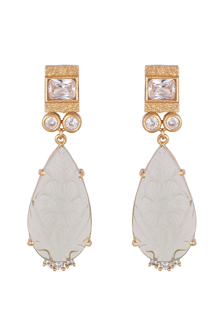 Gold Finish Zircon & Light Blue Stone Earrings by VASTRAA Jewellery at Pernia's Pop Up Shop
