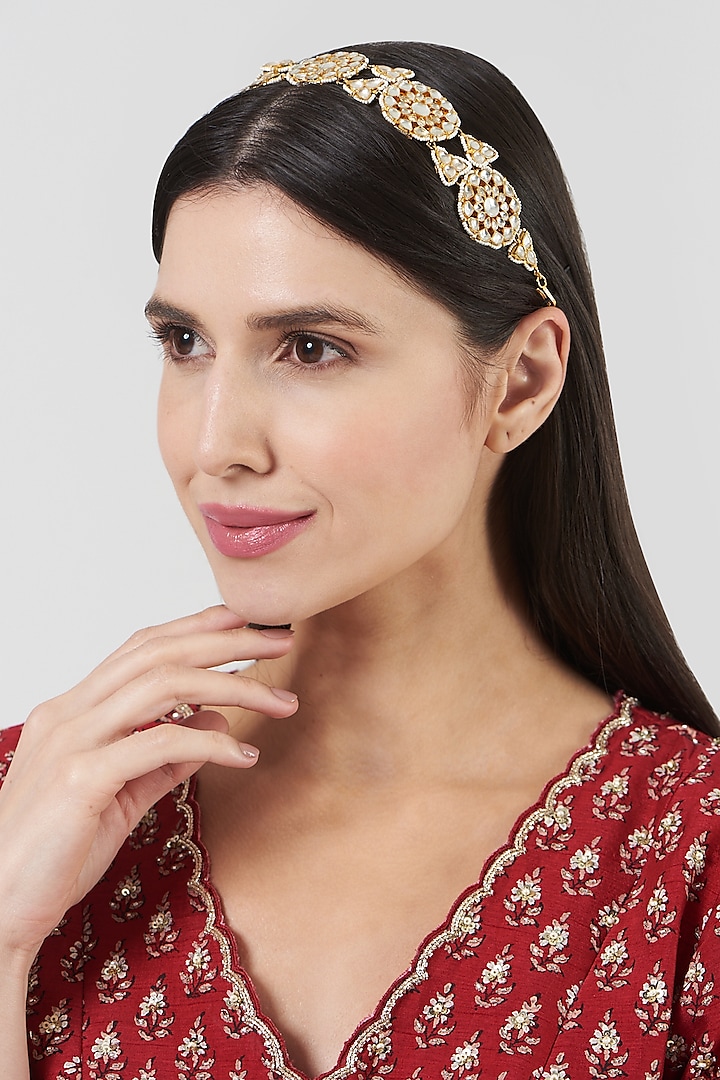 Gold Finish Pachi Kundan Polki Sheeshphool by VASTRAA Jewellery at Pernia's Pop Up Shop