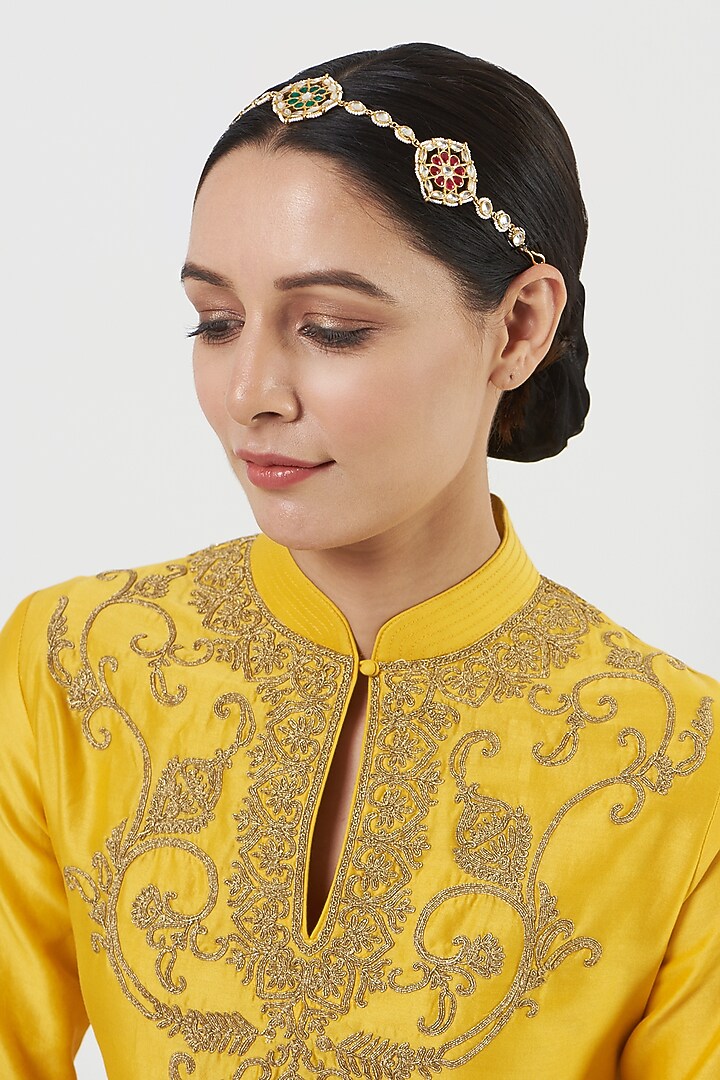 Gold Finish Pachi Kundan Polki Sheeshphool by VASTRAA Jewellery at Pernia's Pop Up Shop