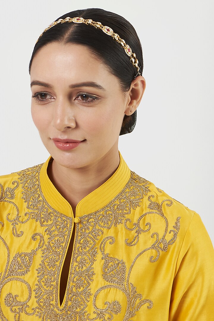 Gold Finish Pachi Kundan Polki Sheeshphool by VASTRAA Jewellery at Pernia's Pop Up Shop