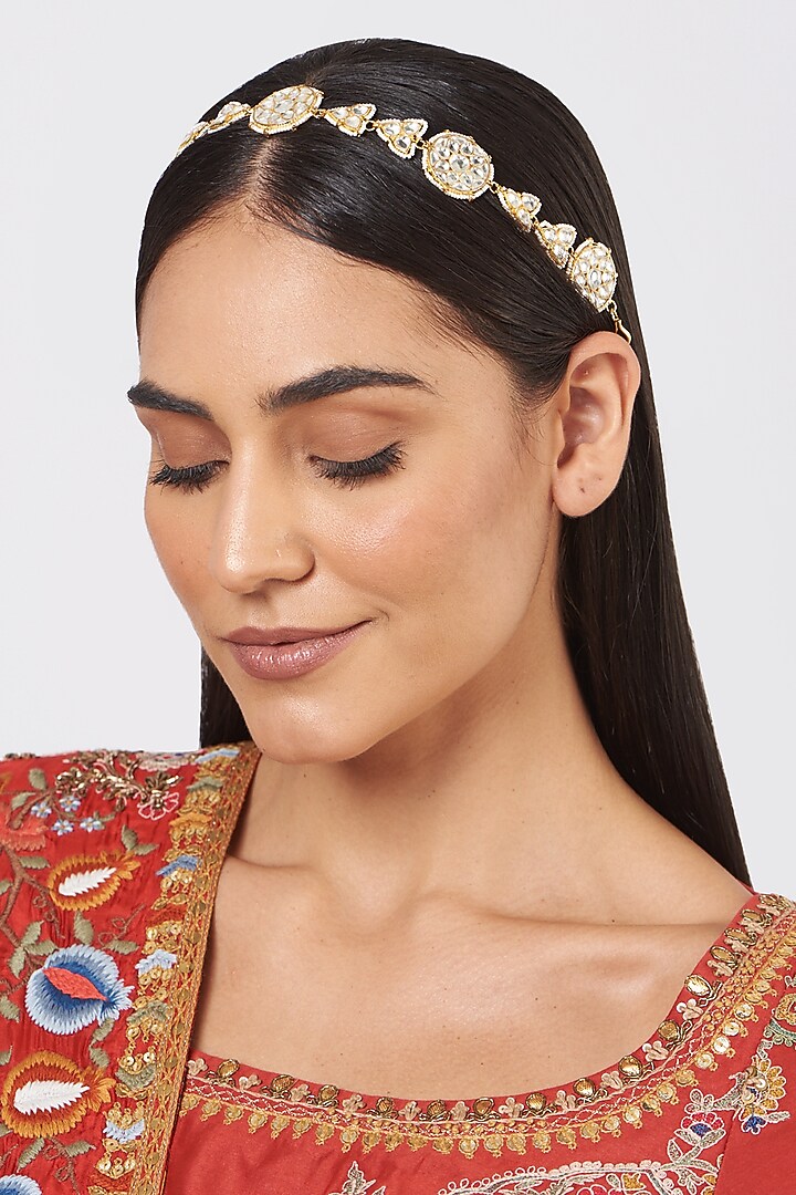 Gold Finish Pachi Kundan Polki Sheeshphool by VASTRAA Jewellery at Pernia's Pop Up Shop