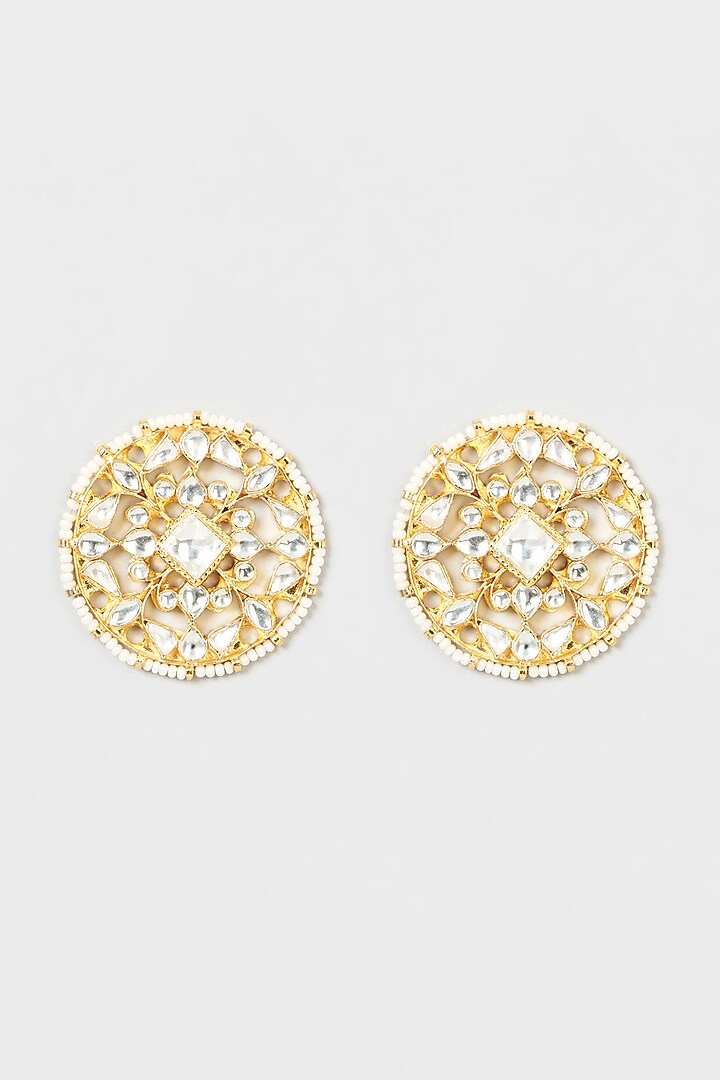 Gold Finish Kundan Polki Stud Earrings by VASTRAA Jewellery at Pernia's Pop Up Shop