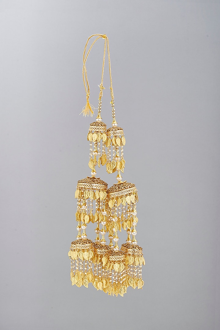 Gold Finish Pearl Kaleeras (Set of 2) by VASTRAA Jewellery at Pernia's Pop Up Shop