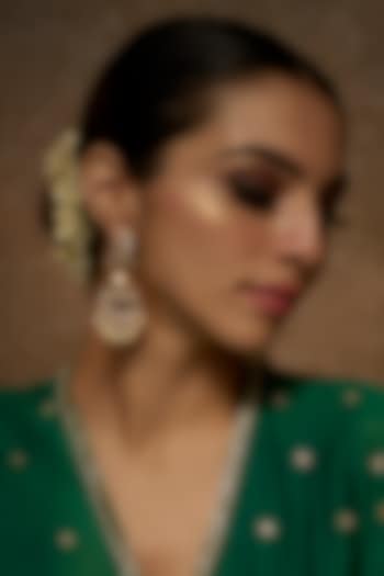 Gold Finish Kundan Polki Temple Chandbali Earrings by VASTRAA Jewellery at Pernia's Pop Up Shop