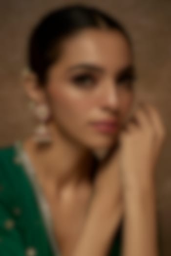 Gold Finish Kundan Polki Temple Jhumka Earrings by VASTRAA Jewellery at Pernia's Pop Up Shop