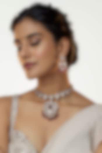 Gold Finish Kundan Polki & Ruby Long Necklace Set by VASTRAA Jewellery