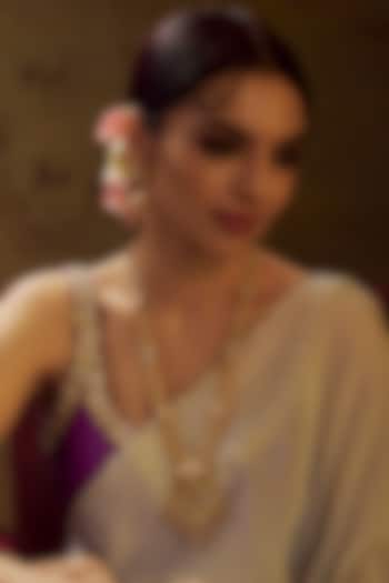 Gold Finish Multi-Colored Stone & Kundan Polki Temple Long Necklace Set by VASTRAA Jewellery at Pernia's Pop Up Shop