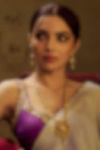 Gold Finish Multi-Colored Stone & Kundan Polki Temple Long Necklace Set by VASTRAA Jewellery at Pernia's Pop Up Shop