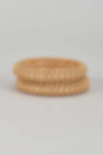 Gold Finish Kundan Polki Temple Bangles (Set of 2) by VASTRAA Jewellery at Pernia's Pop Up Shop