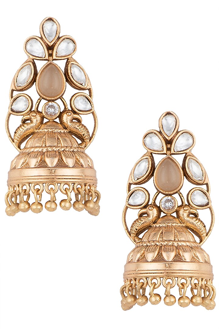 Gold Finish Kundan Bird Earrings by VASTRAA Jewellery at Pernia's Pop Up Shop