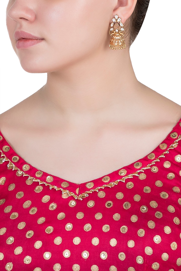 Gold Finish Kundan Bird Earrings by VASTRAA Jewellery