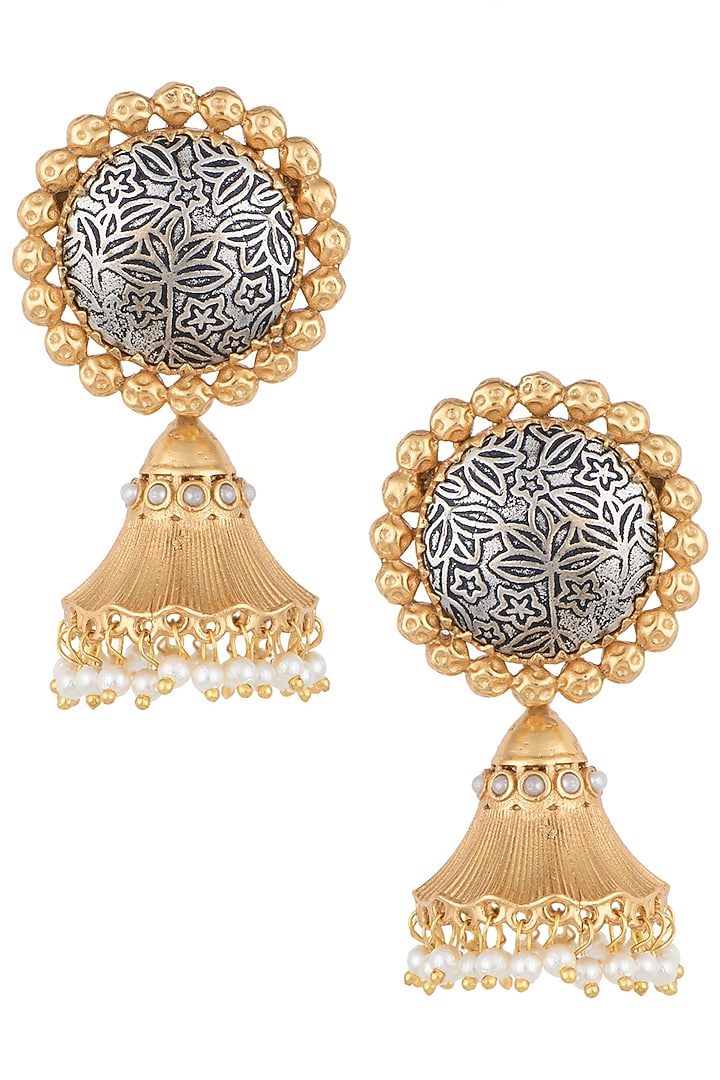 Two-Tone Finish Pearl Earrings by VASTRAA Jewellery at Pernia's Pop Up Shop