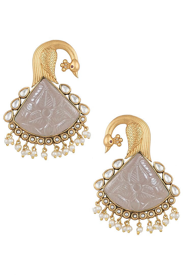 Gold Finish Blue Stone Peacock Earrings by VASTRAA Jewellery at Pernia's Pop Up Shop